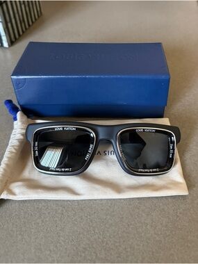 Louis Vuitton Black Square Sunglasses with Silver Trim